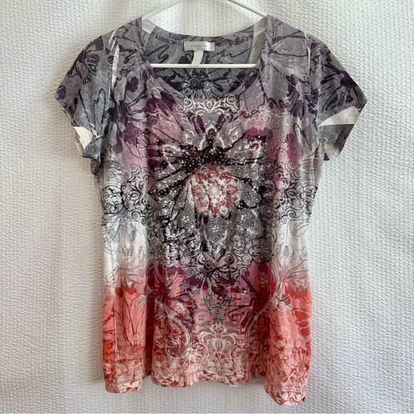 dressbarn Tops - Dressbarn Women’s Floral Gray Red Short Sleeve Top Size: Large